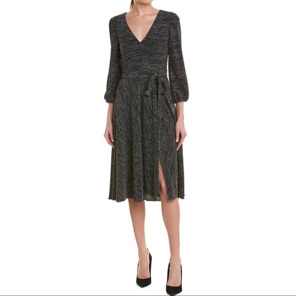 Alice + Olivia Coco Metallic V-Neck Faux Wrap Dress Size 4